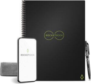 Rocketbook Core Reusable Spiral Notebook, Letter Size 8.5×11, Black – Dotted Pages, App-Connected, Erasable, Durable Cover, Ideal for School, Work, and Creative Projects